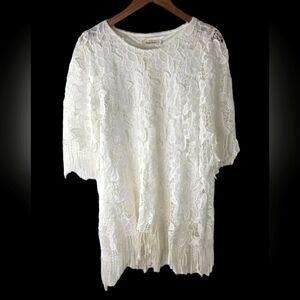 Simply Couture Boho Midi Dress White Lace Crochet Fringe Womens SMALL Fairycore